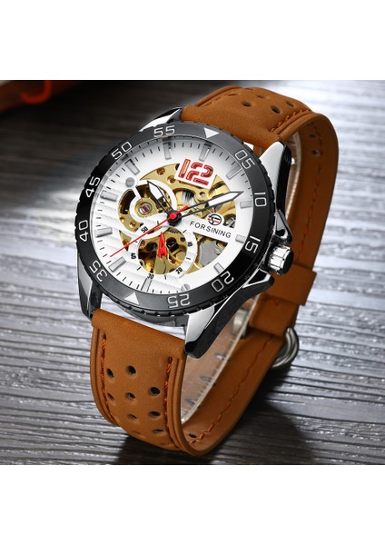 Altın Siyah Erkek Saatler Top Marka Moda Tasarımı Lüks Deri Kayış Paslanmaz Çelik Çerçeve Otomatik Mekanik Saat Relogio Masculino (Yurt Dışından) modelleri
