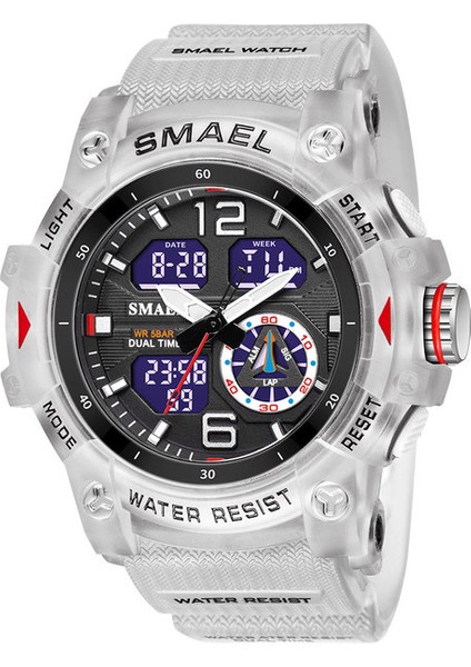 Şeffaf Beyaz Smael Çift Zamanlı LED Ekran Izle Erkekler Için Askeri Spor Dijital Saatler Kadın Unisex Su Geçirmez Otomatik Tarih Hafta Kol Saati 8007 (Yurt Dışından)