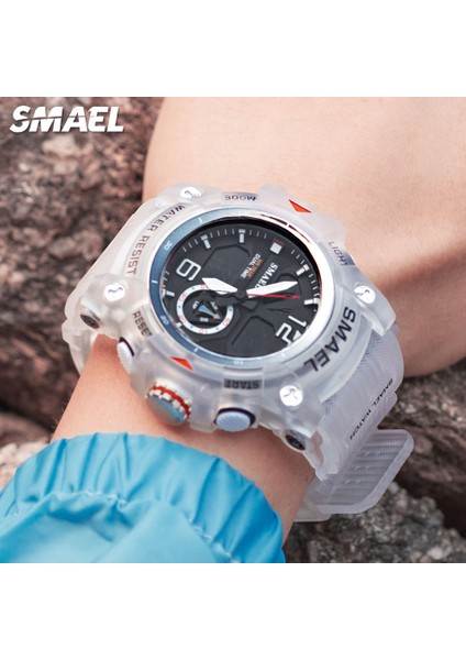 Şeffaf Beyaz Smael Çift Zamanlı LED Ekran Izle Erkekler Için Askeri Spor Dijital Saatler Kadın Unisex Su Geçirmez Otomatik Tarih Hafta Kol Saati 8007 (Yurt Dışından) modelleri