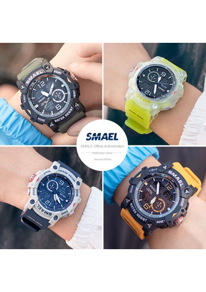 Şeffaf Beyaz Smael Çift Zamanlı LED Ekran Izle Erkekler Için Askeri Spor Dijital Saatler Kadın Unisex Su Geçirmez Otomatik Tarih Hafta Kol Saati 8007 (Yurt Dışından) fırsatları