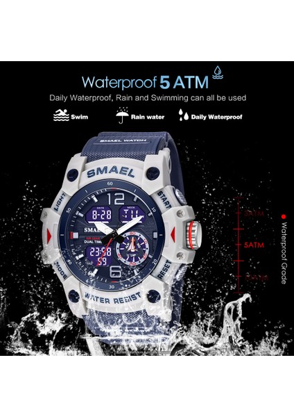Şeffaf Beyaz Smael Çift Zamanlı LED Ekran Izle Erkekler Için Askeri Spor Dijital Saatler Kadın Unisex Su Geçirmez Otomatik Tarih Hafta Kol Saati 8007 (Yurt Dışından) indirimleri