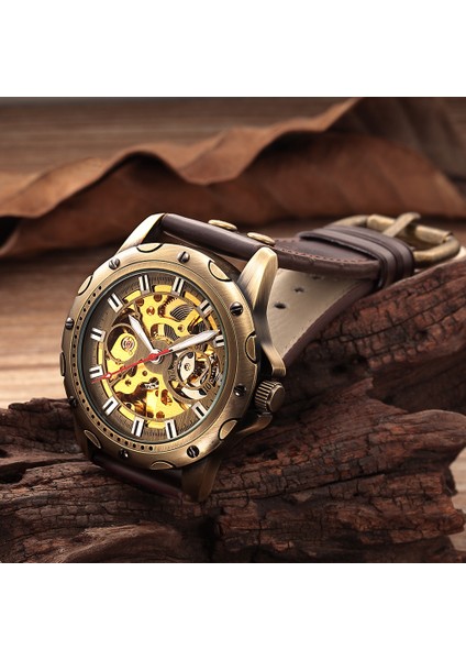 Siyah Bronz Shenhua Erkek Bilek Otomatik Mekanik Izle Klasik Retro Steampunk Kendinden Kurmalı Erkek Kol Saatleri Deri Adam Saat (Yurt Dışından) indirimleri