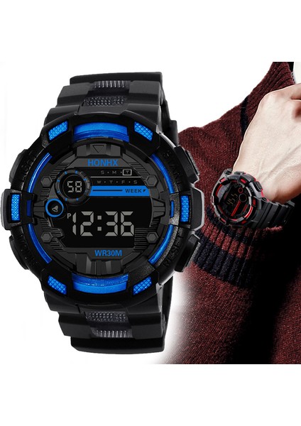 Siyah Kırmızı Erkek Serin Aydınlık Erkekler Spor Izle Silikon Kayış Askeri Kol Saati LED Takvim Su Geçirmez Dijital Saat Reloj De Hombre (Yurt Dışından) fırsatları