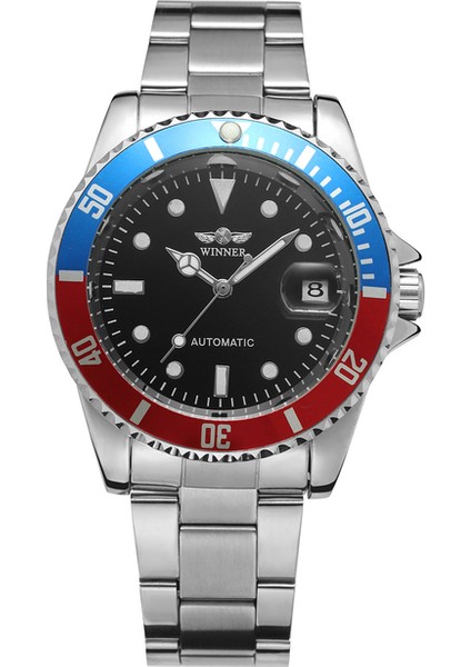 Mavi Kırmızı Siyah T-Kazanan Dairesel Dişli Mekanik Saat Takvimi Çelik Kayış Mekanik Saati Çok Renkli Erkek Saatini Gösterir (Yurt Dışından)