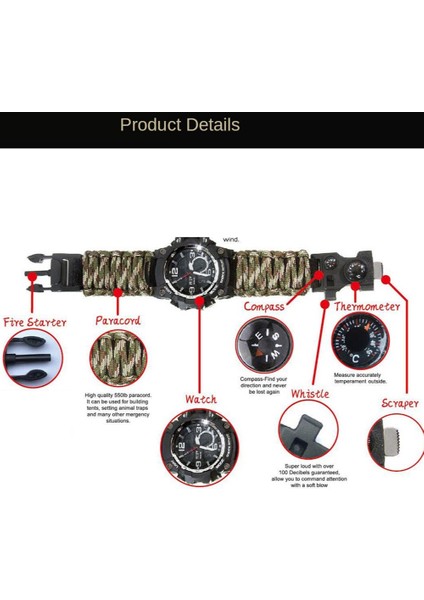Yeşil Hiçbir Kutu Açık Survival Izle Çok Fonksiyonlu Su Geçirmez Askeri Taktik Paracord Izle Bilezik Kamp Yürüyüş Acil Durum Dişli Edc (Yurt Dışından)