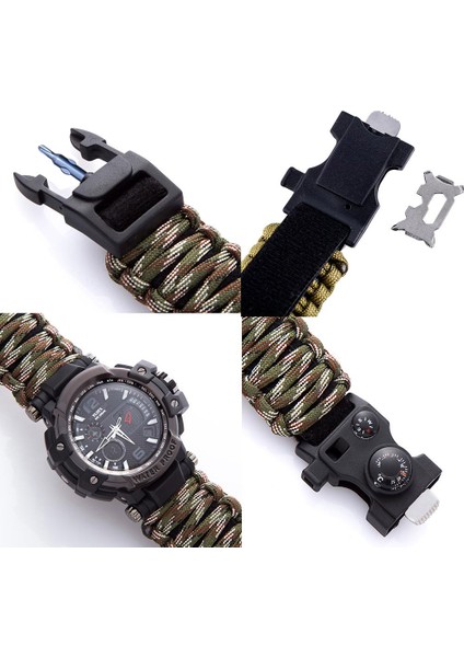 Yeşil Hiçbir Kutu Açık Survival Izle Çok Fonksiyonlu Su Geçirmez Askeri Taktik Paracord Izle Bilezik Kamp Yürüyüş Acil Durum Dişli Edc (Yurt Dışından)
