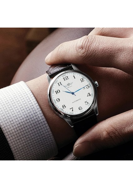 Bo Metal Sıyah Moda Iş Otomatik Mekanik Saat Erkekler Time Master Deri Kayış Beyaz Kadran Takvim Tarih Montre Homme Kazanan Klasik (Yurt Dışından) fiyatları