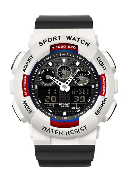 Beyaz Siyah Spor Izle Erkekler Lüks Çift Zamanlı Electrconi Saatler Kadın Kol Saati Moda Darbeye Dayanıklı Kronometre Askeri Spor Saati (Yurt Dışından)