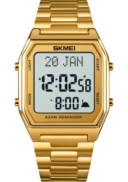 Altın Beyaz Skmeı 1763 Erkek Saatler Moda Kıble Ekranı Dijital Saat Dil Seçimi LED Işık Elektronik Saat Kol Saati Erkek Reloj (Yurt Dışından)