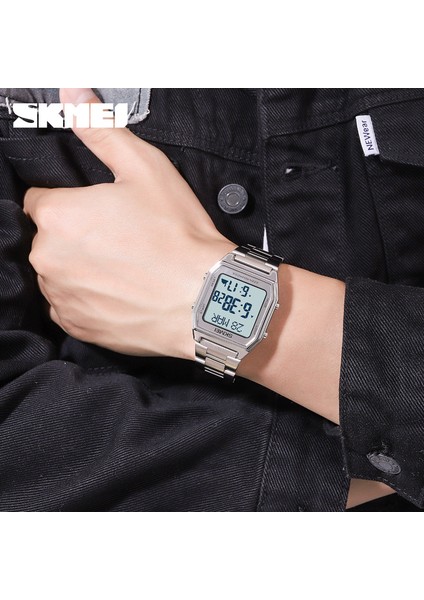 Altın Beyaz Skmeı 1763 Erkek Saatler Moda Kıble Ekranı Dijital Saat Dil Seçimi LED Işık Elektronik Saat Kol Saati Erkek Reloj (Yurt Dışından) fırsatları