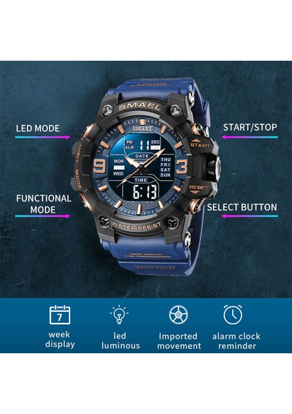 Kırmızı Yeşil Smael 8049 En Lüks Saatler Erkekler Çift Ekran Izle 50 M Su Geçirmez Spor Kol Saati Erkek Askeri Saat Erkek Relogio Masculino (Yurt Dışından) modelleri