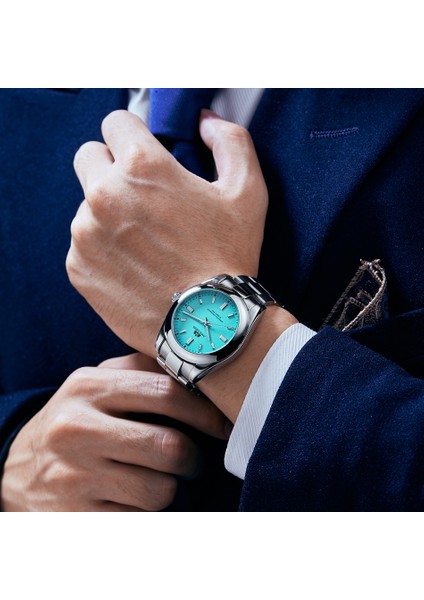 Mavi Erkekler Yeni Otomatik Kendinden Rüzgar Mekanik Paslanmaz Çelik Lüks Kırmızı Sarı Gök Mavisi Yeşil Renkli Gökkuşağı Kadran 41MM Moda Izle (Yurt Dışından)