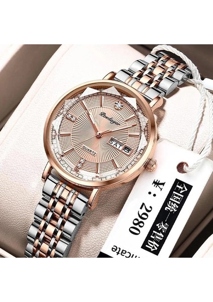 Çelik Gül Altın Lüks Kristal Kadın Bilezik Saatler Üst Marka Moda Elmas Bayanlar Kuvars Izle Çelik Kadın Kol Saati Montre Femme Relogio (Yurt Dışından)