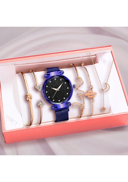 Mavi 5pcstz Kadın Izle Bilezik Lüks Elmas Gül Altın Bayanlar Kol Saati Manyetik Kadın Bilezik Izle Kadın Saat Relogio Feminino (Yurt Dışından)