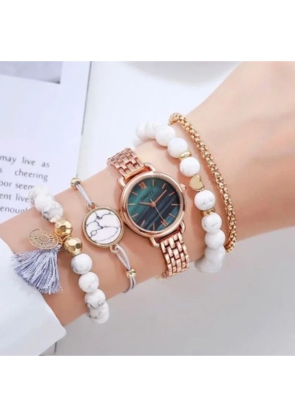 XR3874 5 Adet Kadın Saatler Set Yeni Gül Altın Yeşil Bayanlar Bilezik Izle Kol Saati Bayan Kuvars Elbise Saat Bayanlar Feminino Reloj (Yurt Dışından) modelleri