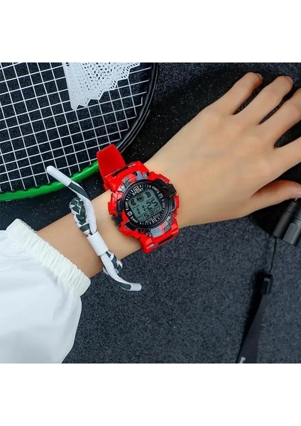 04 Kırmızı Spor Saat Çok Fonksiyonlu Renkli Su Geçirmez Aydınlık LED Kol Saati Analog Dijital Askeri Otomatik Saat (Yurt Dışından)