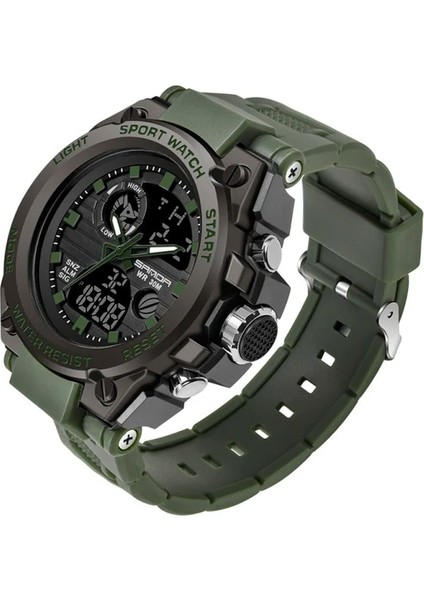 Armygreen Sanda Erkek Saatleri Spor Açık Su Geçirmez Askeri Saat Analog Dijital Kol Saati Çok Fonksiyonlu LED Alarm Kronometre (Yurt Dışından)