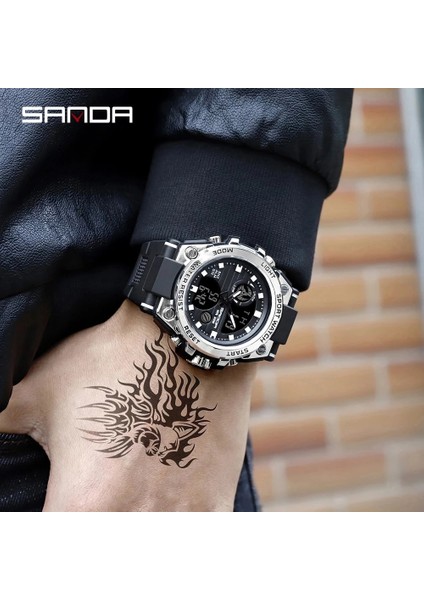 Armygreen Sanda Erkek Saatleri Spor Açık Su Geçirmez Askeri Saat Analog Dijital Kol Saati Çok Fonksiyonlu LED Alarm Kronometre (Yurt Dışından) fiyatları