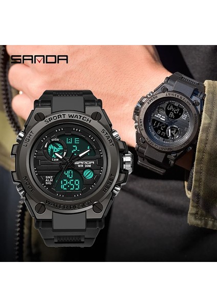 Armygreen Sanda Erkek Saatleri Spor Açık Su Geçirmez Askeri Saat Analog Dijital Kol Saati Çok Fonksiyonlu LED Alarm Kronometre (Yurt Dışından) fırsatları