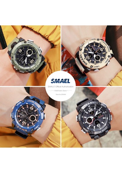 Yeşil Smael Çift Zamanlı LED Ekran Dijital Saat Erkekler Için Su Geçirmez Yüzme Kuvars Spor Saatler Otomatik Tarih Çalar Saat Kol Saati 8039 (Yurt Dışından) indirimleri