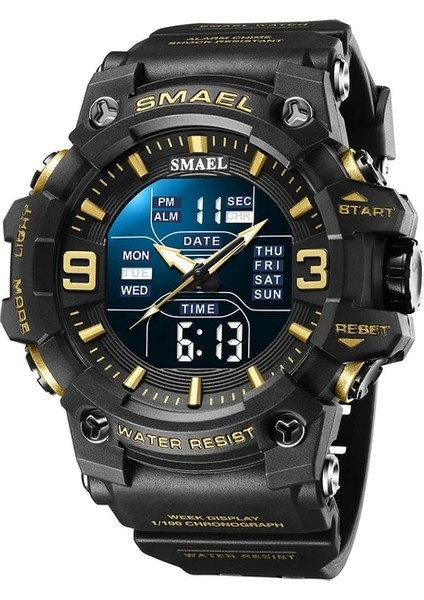 Siyah Altın Smael 8049 Top Lüks Saatler Erkekler Çift Ekran Izle 50 M Su Geçirmez Spor Kol Saati Erkek Askeri Saat Erkek Relogio Masculino (Yurt Dışından)