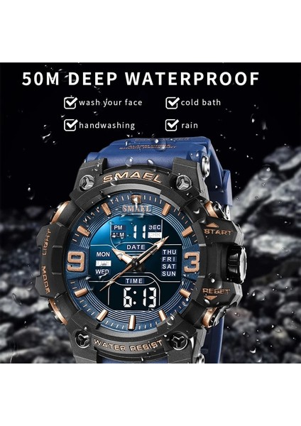 Siyah Altın Smael 8049 Top Lüks Saatler Erkekler Çift Ekran Izle 50 M Su Geçirmez Spor Kol Saati Erkek Askeri Saat Erkek Relogio Masculino (Yurt Dışından)
