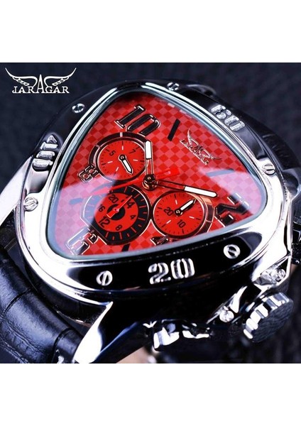 Kırmızı Jaragar Saat Erkekler Spor Saatler Top Marka Lüks Otomatik Moda Erkek Kol Saati Kırmızı Üçgen 3 Kadran Mekanik Relojes Hombre (Yurt Dışından)