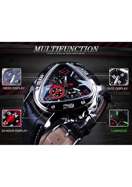 Kırmızı Jaragar Saat Erkekler Spor Saatler Top Marka Lüks Otomatik Moda Erkek Kol Saati Kırmızı Üçgen 3 Kadran Mekanik Relojes Hombre (Yurt Dışından) fırsatları