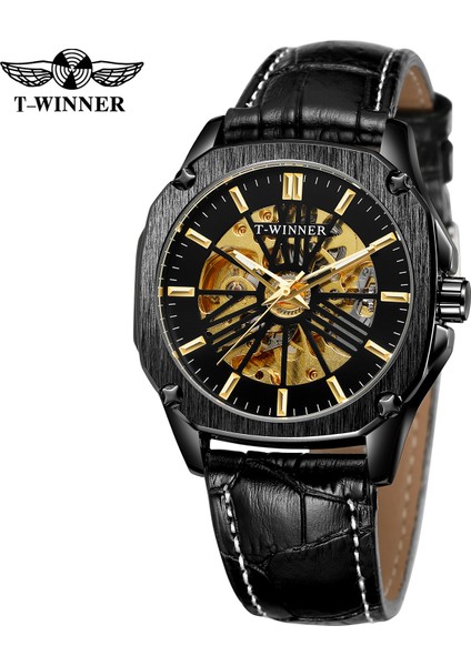 03 T-Kazanan Moda Minimalist Tarzı Içi Boş Mekanik Hareket Mekanik Saat Siyah Dairesel Bilek Kayışı Mekanik Saat (Yurt Dışından) fiyatları