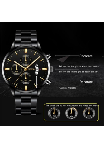 Siyah Gül Altın Reloj Hombre Moda Erkekler Paslanmaz Çelik Izle Lüks Takvim Kuvars Kol Saati Iş Saatleri Adam Saat Relogio Masculino (Yurt Dışından)