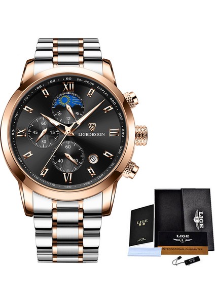 Gül Altın Siyah Lıge Yeni Moda Izle Erkekler Üst Marka Lüks Spor Kuvars Kol Saati Chronograph Askeri Erkek Saatler Aydınlık Tarih Saat + Kutu (Yurt Dışından)