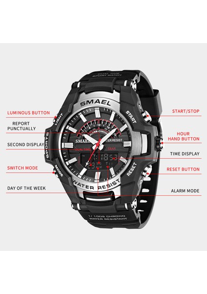 Blackgold Smael Kuvars Kol Saatleri Erkek Saat 50 M Su Geçirmez Analog Dijital LED Saat 8028 Relogio Masculino Erkekler Saatler Spor Askeri (Yurt Dışından)