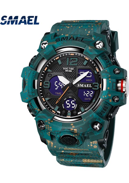 Turuncu Erkekler Saatler Spor Smael Askeri Izle Kamuflaj Tarzı 50 M Su Geçirmez Saat Alarm Kronometre 8008 Kuvars Saatı Erkekler Için (Yurt Dışından)