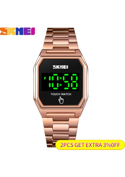 Gümüş Skmeı LED Işık Dokunmatik Tarih Saat Elektronik Saatler Erkekler Kadınlar Lüks Tam Çelik Su Geçirmez Dijital Kol Saatleri Reloj Hombre (Yurt Dışından) modelleri