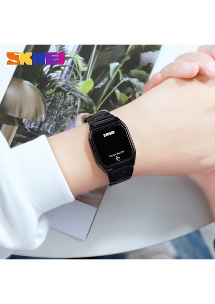 Gümüş Skmeı LED Işık Dokunmatik Tarih Saat Elektronik Saatler Erkekler Kadınlar Lüks Tam Çelik Su Geçirmez Dijital Kol Saatleri Reloj Hombre (Yurt Dışından) indirimleri