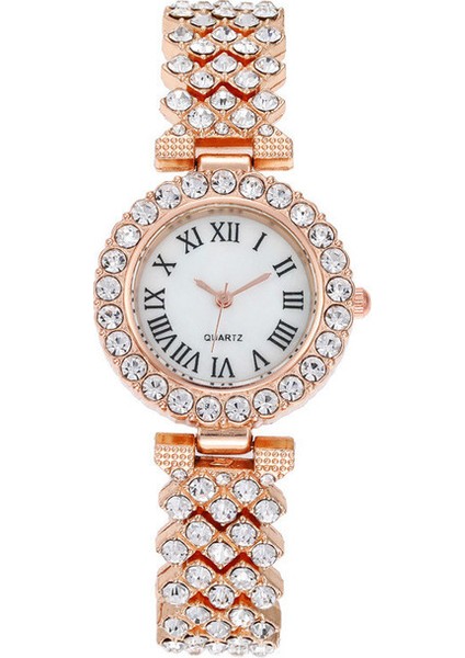 Gül Altın Kadın Elmas Izle Yuvarlak Arama Bilezik Saatler Set Bayanlar Çelik Kemer Bandı Kuvars Kol Saati Kadın Saat Zegarek Damski Izle (Yurt Dışından)