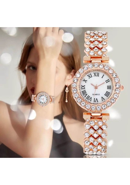 Gül Altın Kadın Elmas Izle Yuvarlak Arama Bilezik Saatler Set Bayanlar Çelik Kemer Bandı Kuvars Kol Saati Kadın Saat Zegarek Damski Izle (Yurt Dışından) indirimleri