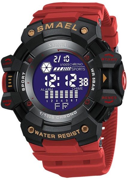 Siyah Kırmızı Smael Elektronik Dijital Saat Erkekler Için Moda Askeri Spor Kol Saati 5bar Su Geçirmez LED Ekran Otomatik Tarih ile Saatler 8050 (Yurt Dışından)