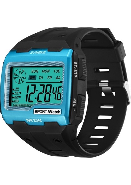 9021BLUE Synoke Erkek Spor Saat LED Alarm Su Geçirmez Kare Büyük Kadran Dijital Saatler Erkek Elektronik Saat Kol Saati Relojes Hombre (Yurt Dışından)