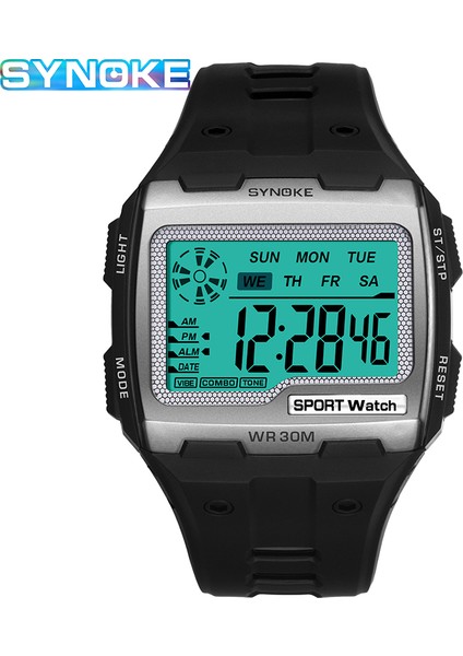 9021BLUE Synoke Erkek Spor Saat LED Alarm Su Geçirmez Kare Büyük Kadran Dijital Saatler Erkek Elektronik Saat Kol Saati Relojes Hombre (Yurt Dışından)