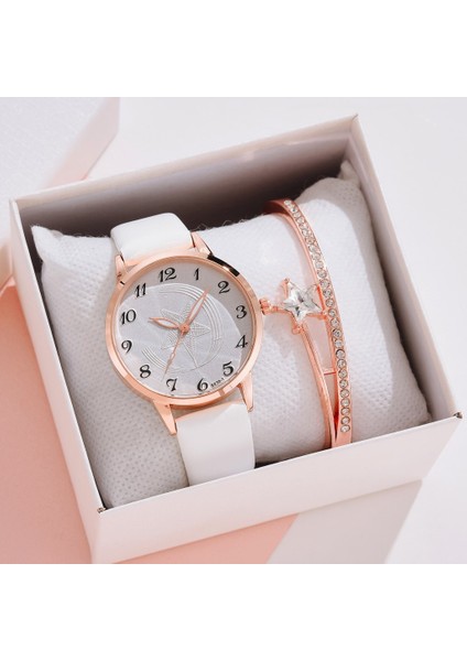 Kırmızı Set Yeni 2 Adet Kadın Yeni Bilezik Saat Seti Karikatür Moda Deri Band Kristal Kadınlar Bayanlar Kol Saati Saatler Relogio Feminino (Yurt Dışından) fiyatları