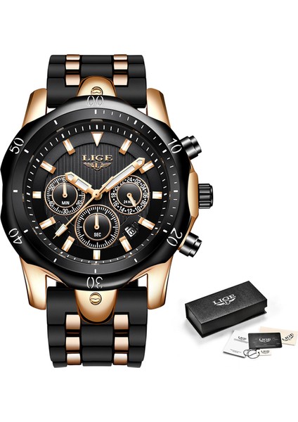 Gül Altın Siyah Orijinal Lıge Erkek Saat Marka Lüks Erkekler Için Izle Spor Kuvars Saatler Aydınlık Su Geçirmez Kol Saati Chronograph Tarih Saat (Yurt Dışından)