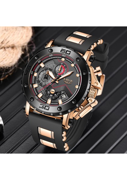 Gül Altın Siyah Orijinal Lıge Erkek Saat Marka Lüks Erkekler Için Izle Spor Kuvars Saatler Aydınlık Su Geçirmez Kol Saati Chronograph Tarih Saat (Yurt Dışından)