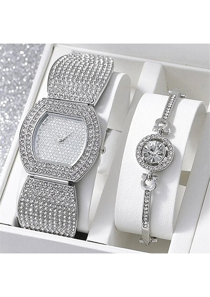 Gül Altın Seti Lüks Tam Elmas Kadın Bilezik Saat Seti Moda Paslanmaz Çelik Band Kuvars Saatler Relogio Feminino Montre Femme (Yurt Dışından) fiyatları