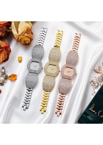 Gül Altın Seti Lüks Tam Elmas Kadın Bilezik Saat Seti Moda Paslanmaz Çelik Band Kuvars Saatler Relogio Feminino Montre Femme (Yurt Dışından) indirimleri