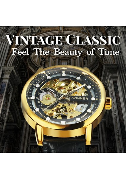 Kutu Altın Beyaz Kazanan Klasik Retro Mekanik Saatler Lüks Şeffaf Erkek Izle Moda Deri Kayış Aydınlık Kadran Erkek Saat (Yurt Dışından) fiyatları