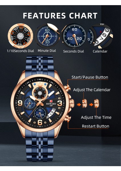 Gül Siyah Ödül Vıp Tasarım Kuvars Saatler Erkekler Için Su Geçirmez Spor Kol Saati Paslanmaz Çelik Chronograph Aydınlık Bilek Saatler Erkek Için (Yurt Dışından) indirimleri