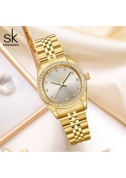 Altın Siyah Lüks Orijinal Su Geçirmez Relogio Feminino Shengke Altın Bilezik Izle Kadınlar Hassas Kuvars Izle Kadınlar Için Ayarlanabilir Saat (Yurt Dışından)