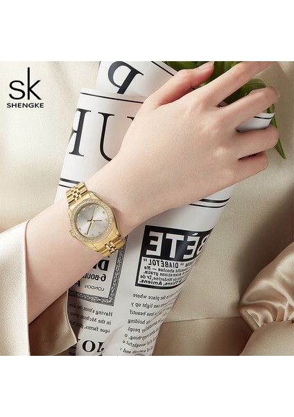 Altın Siyah Lüks Orijinal Su Geçirmez Relogio Feminino Shengke Altın Bilezik Izle Kadınlar Hassas Kuvars Izle Kadınlar Için Ayarlanabilir Saat (Yurt Dışından)
