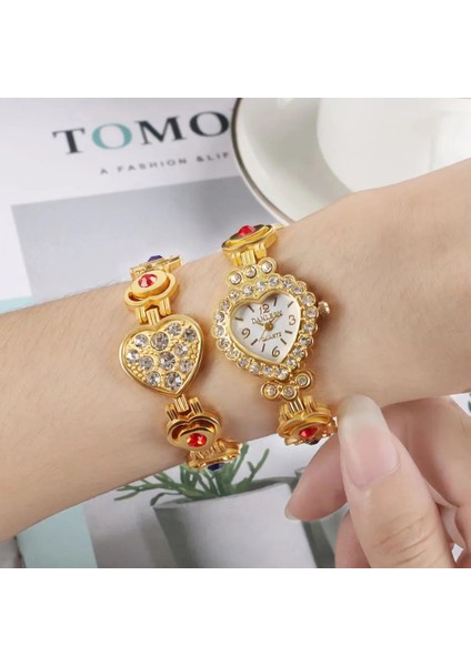 Altın-Altın Seti Lüks Altın Kadın Izle Moda Bayanlar Kuvars Elmas Kol Saati Zarif Kadın Bilezik Saatler 2 Adet Set Reloj Mujer Kutusu ile (Yurt Dışından) modelleri